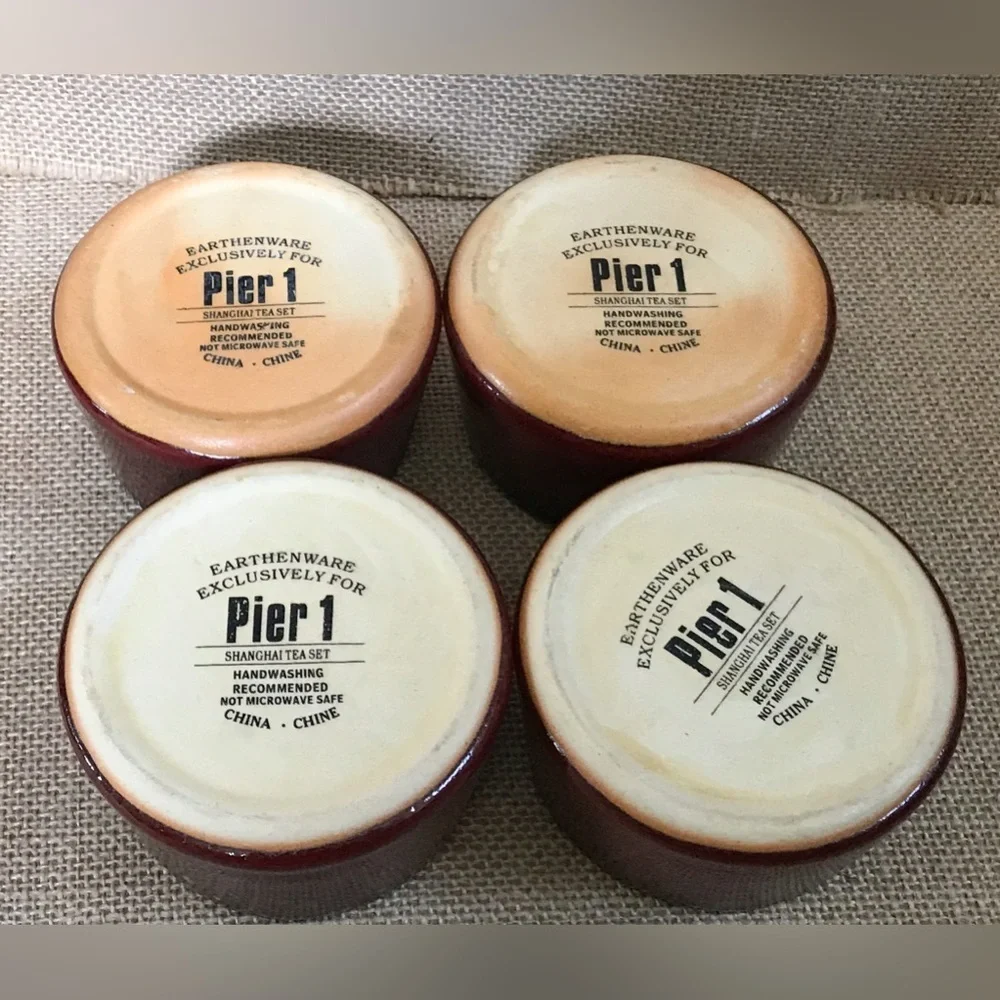 Pier 1 Shanghai Red Beige Teapot Tea Mug Set Goth Core Rustic Japanese Inspired
